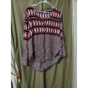 Crown & Ivy Shirts MultiColor Womens Size XLarge XL V Neck Rayon Red White Black